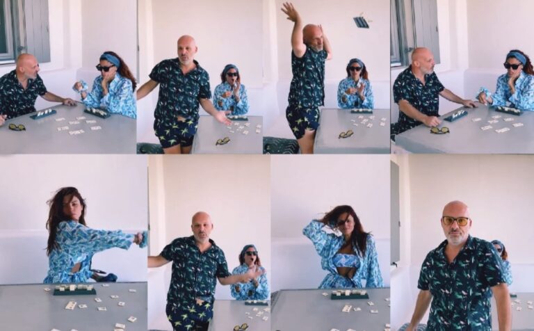 Χαμός ο Νίκος Μουτσινάς τσακώνεται στις διακοπές με την Μαίρη Συνατσάκη για ένα Rummikub (video) + (pics)